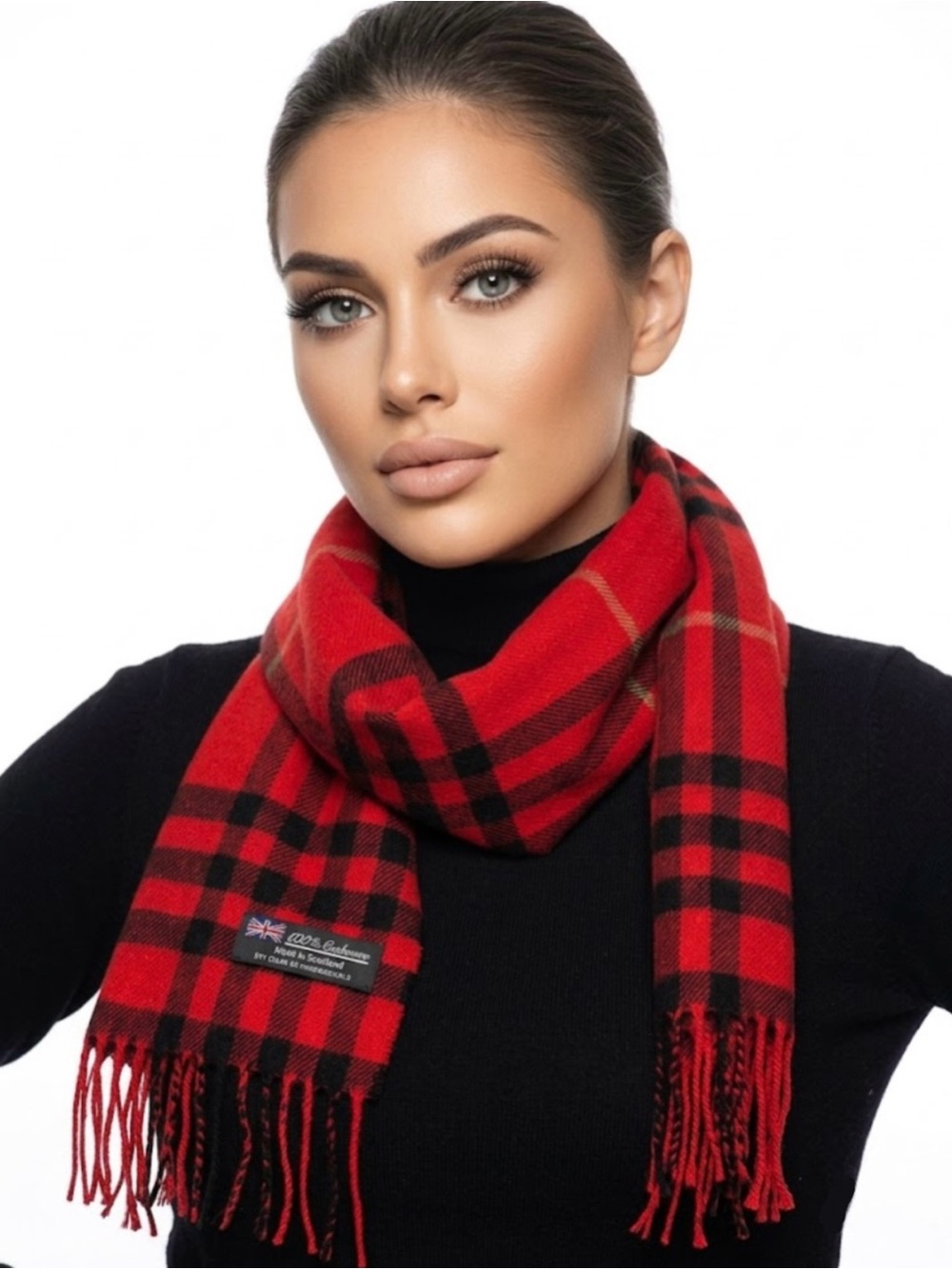 Classic Red Plaid Fringe Scarf - Unbranded
